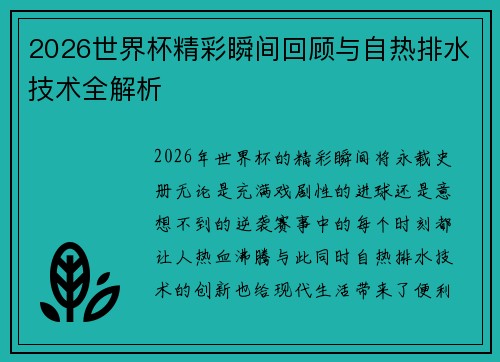 2026世界杯精彩瞬间回顾与自热排水技术全解析